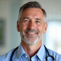 Retrato profesional del Dr. Javier Rodríguez, un médico deportivo de unos 50 años, con una expresión amigable.